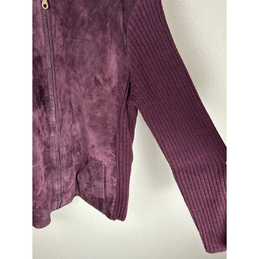 Emma James Suede Jacket Size Large Full Zip Wool Knit Maroon Coat Streetwear - Picture 8 of 11